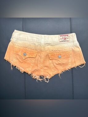 True Religion Orange Ombre Denim Cutoff Ombre Shorts Y2K Low Rise